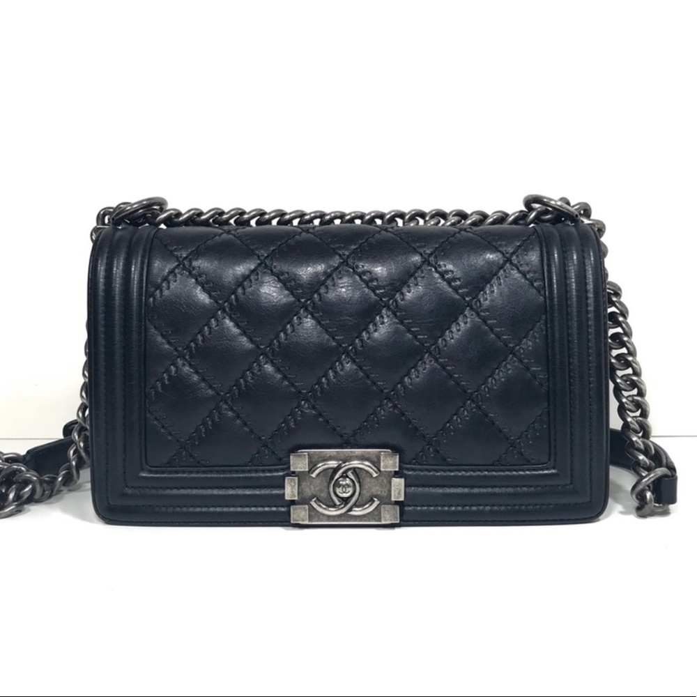 Authentic Chanel medium double stitch boy bag